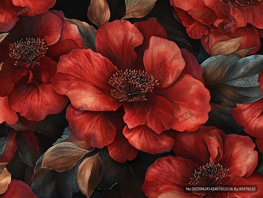 熱烈綻放的紅色花卉圖案
