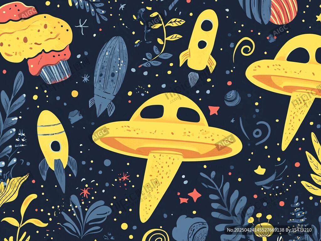 太空幻想插畫 飛船與奇幻元素