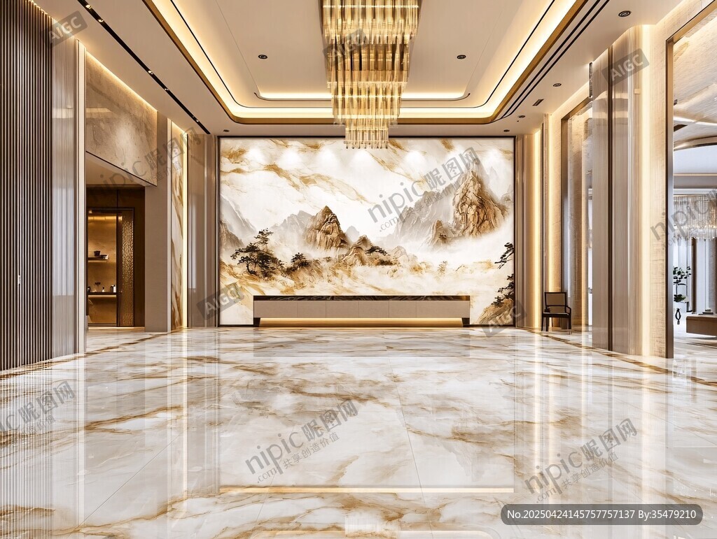 豪華大理石大廳山水壁畫景