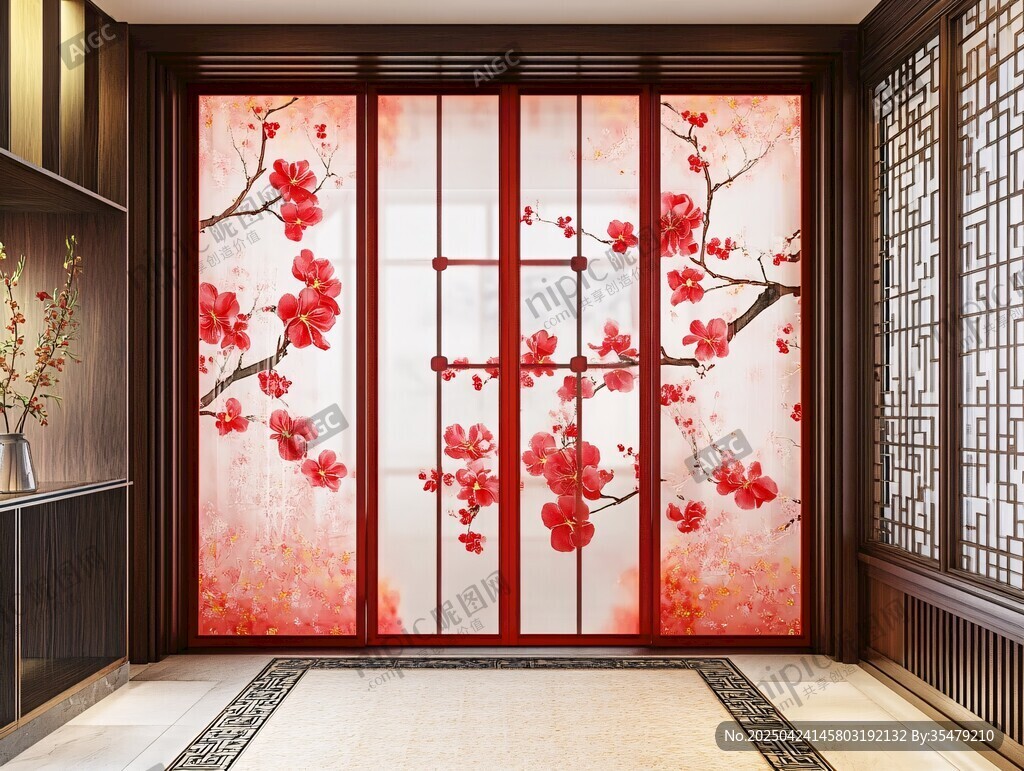 中式梅花屏風(fēng)玄關(guān)美景