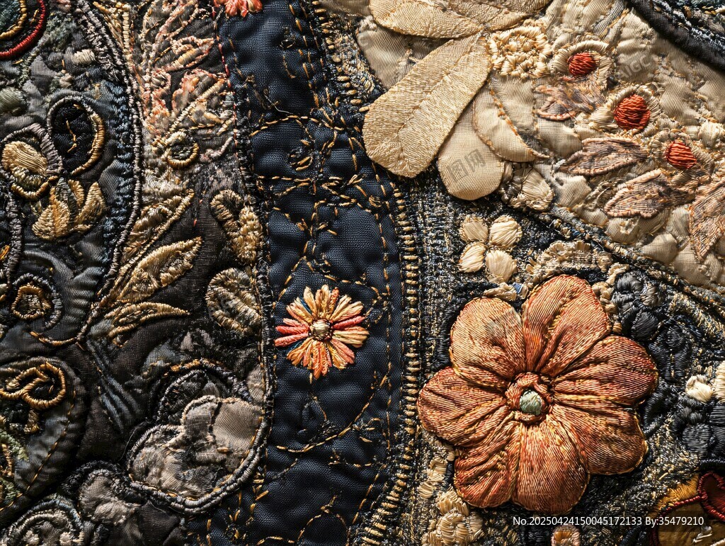 精致刺繡織物上的花卉圖案