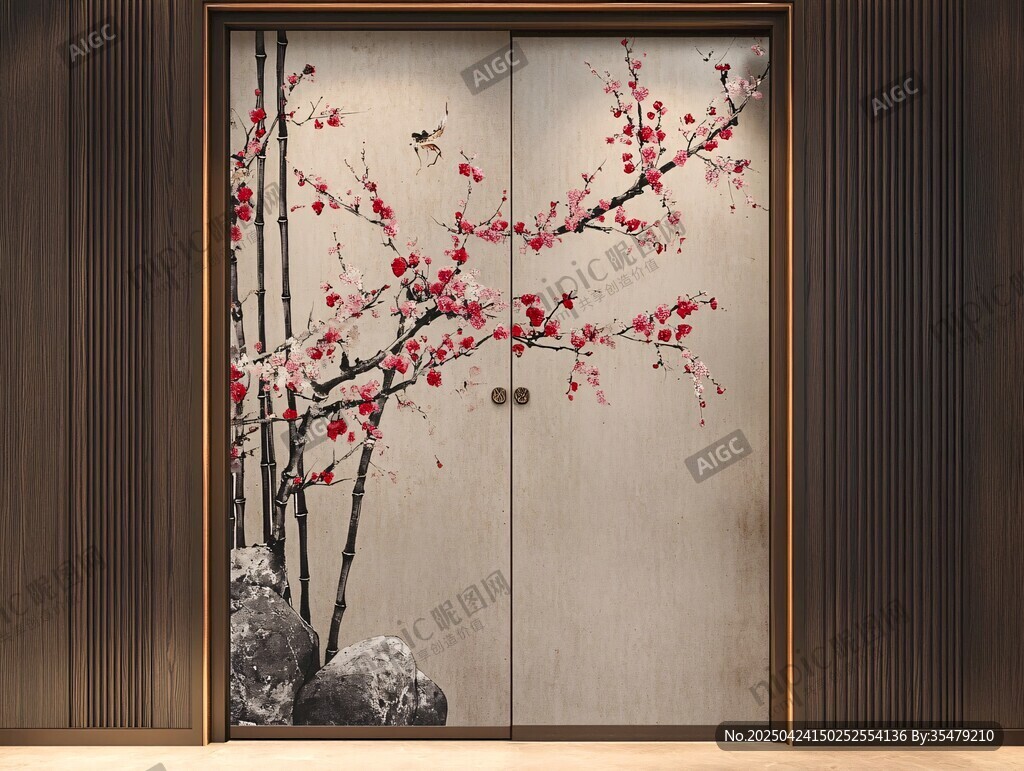 中式雙門梅花裝飾藝術(shù)