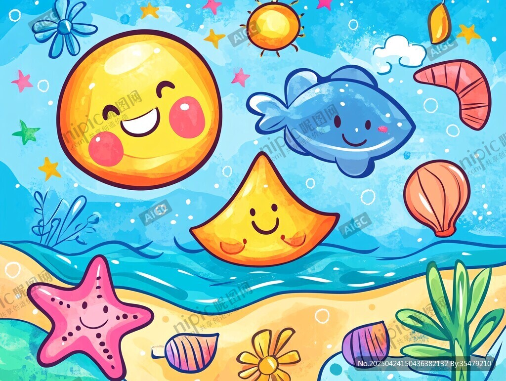 歡樂(lè)海洋卡通元素插畫