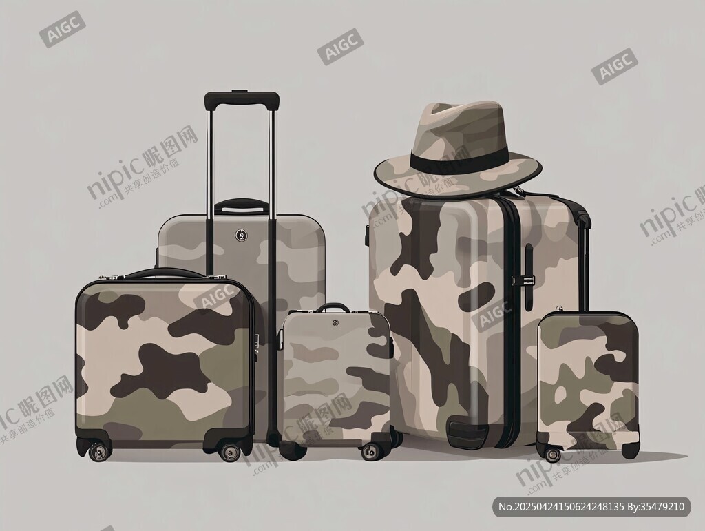 迷彩行李箱與時尚旅行帽