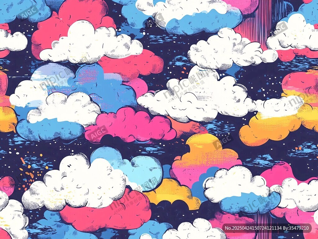 夢幻多彩云朵無縫背景圖