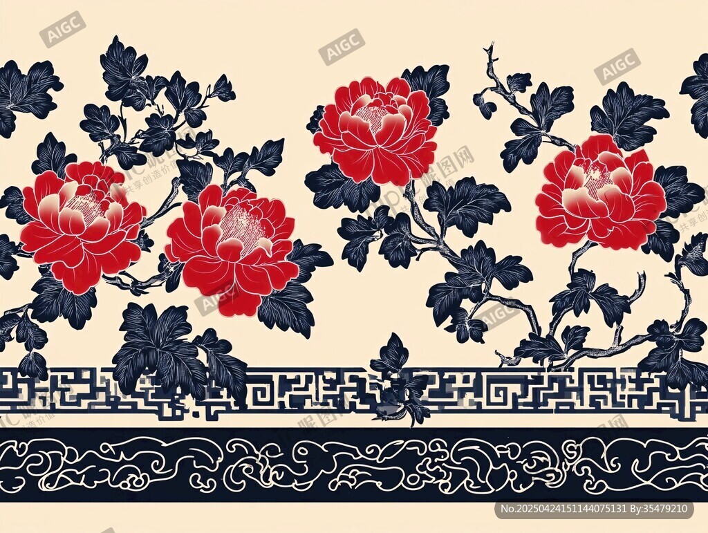 中式牡丹花紋傳統(tǒng)圖案