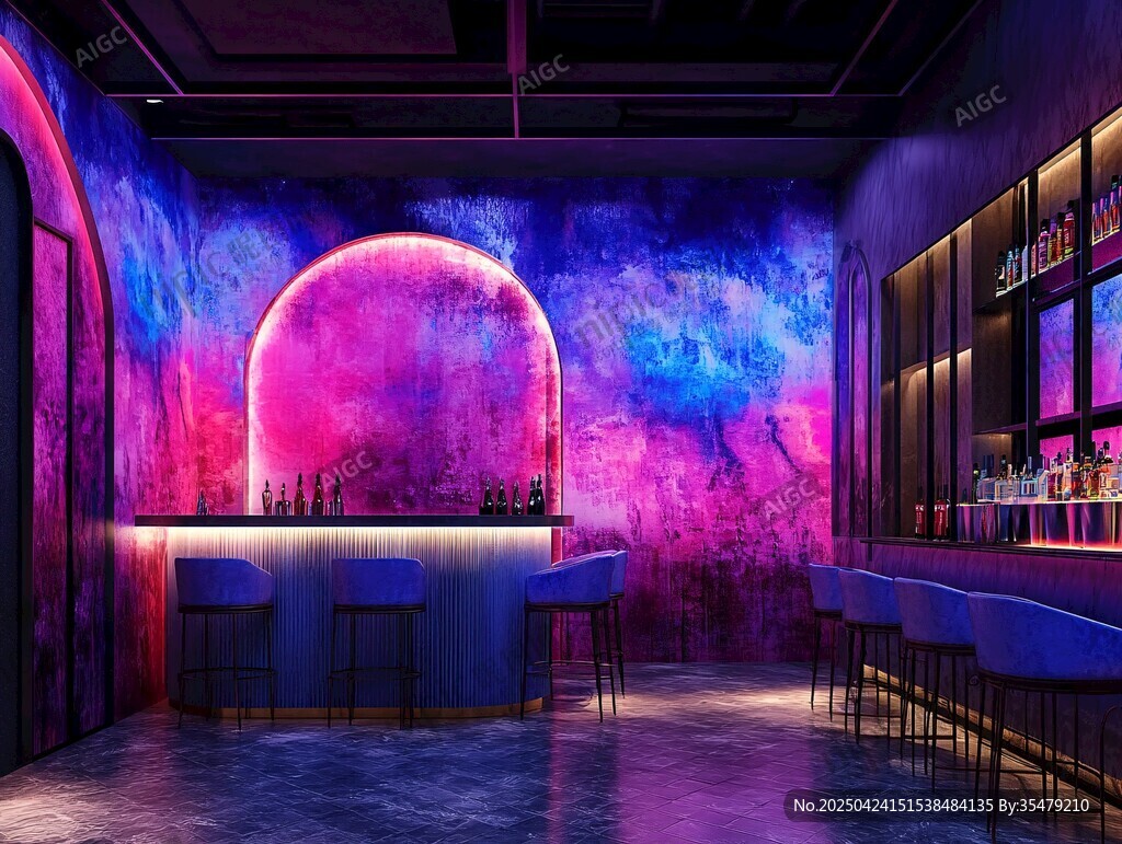 夢幻霓虹酒吧室內場景