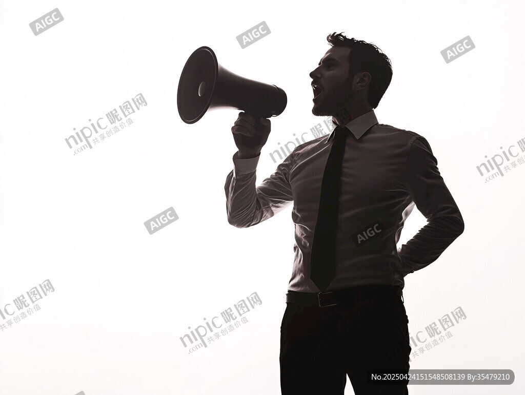 商務(wù)人士手持?jǐn)U音器呼喊