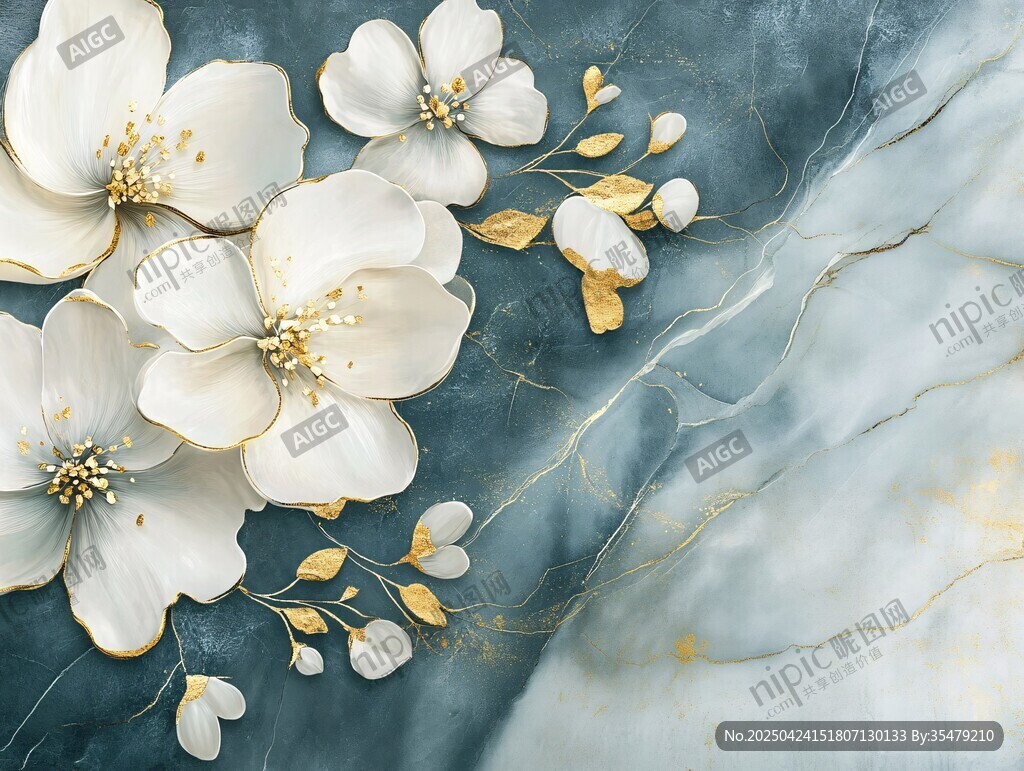 白玉花朵裝點(diǎn)大理石背景