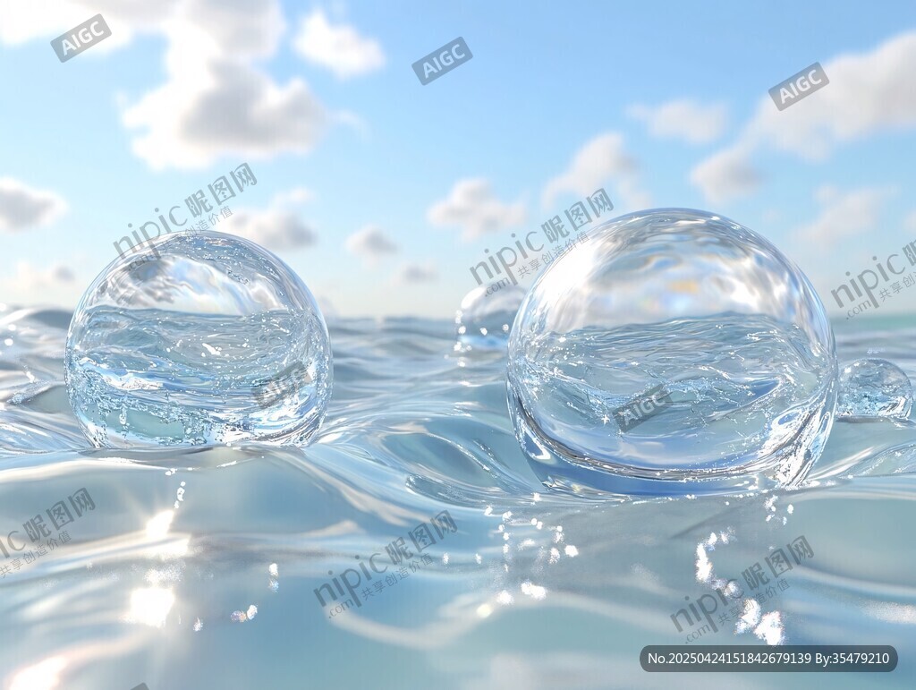 晶瑩水珠漂浮于波光水面