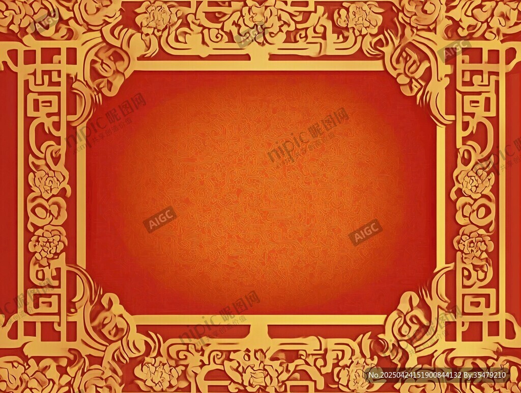 中式紅金古典花紋邊框背景