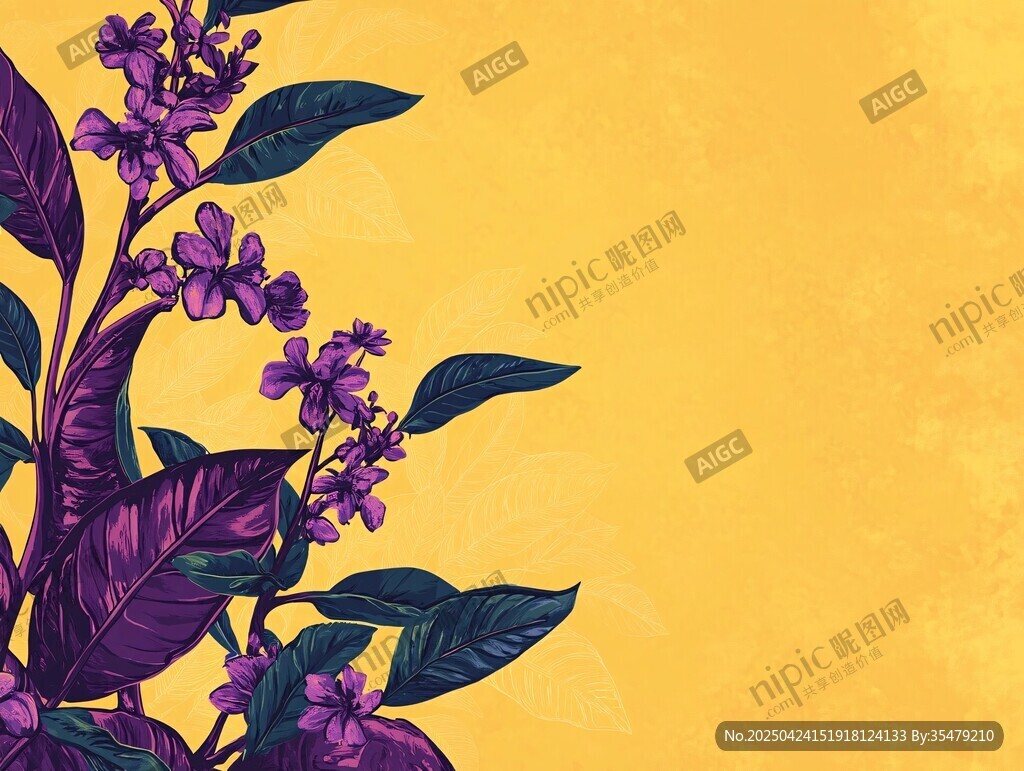 紫色花卉裝點(diǎn)黃色背景