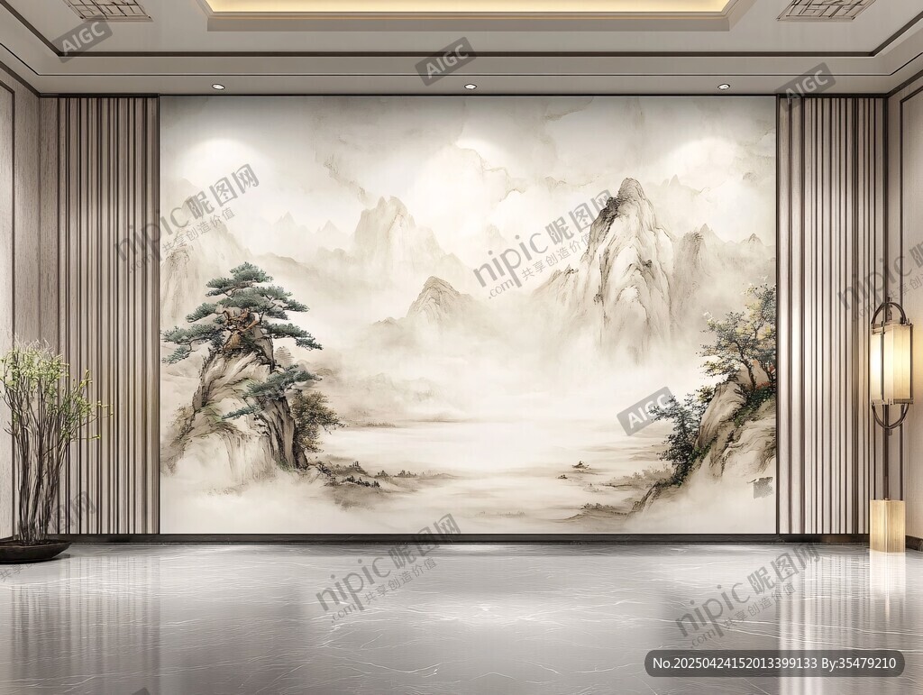 中式山水風客廳背景墻