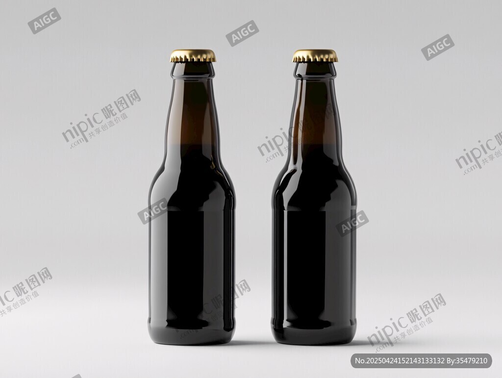 雙瓶深色啤酒瓶展示