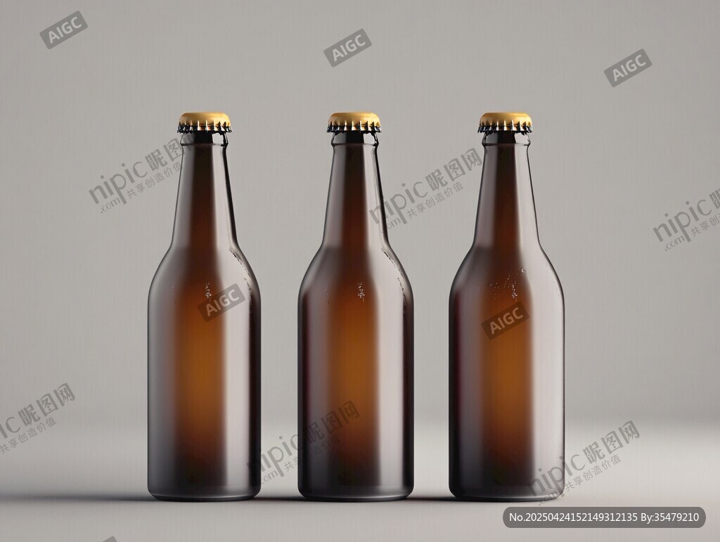 三瓶棕色啤酒瓶展示