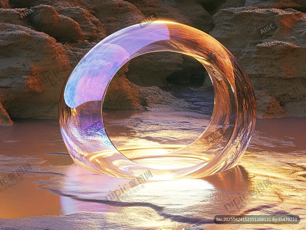 夢(mèng)幻透明圓環(huán)現(xiàn)于巖石旁