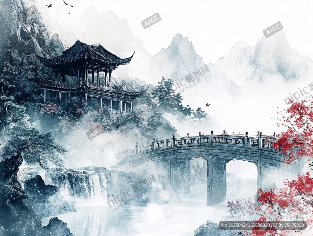 水墨山水間的古典雅致景致