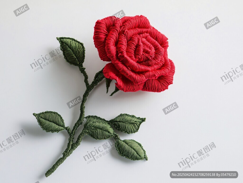 手工刺繡紅玫瑰裝飾