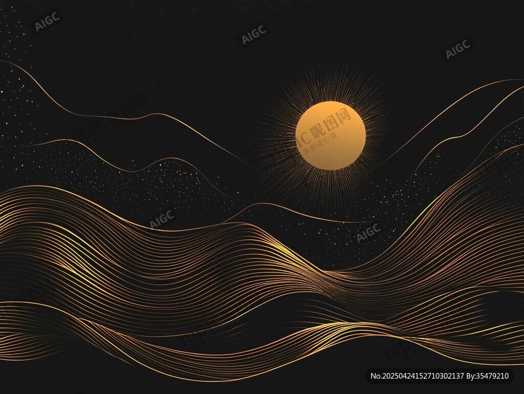 黑金線條勾勒的月夜圖景
