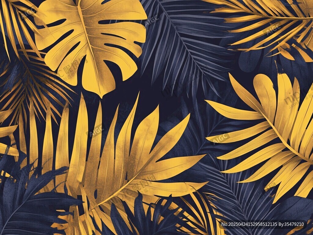 熱帶金色葉片圖案背景