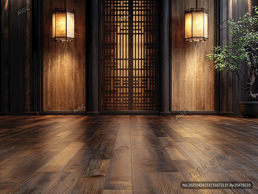 中式典雅室內(nèi)木質(zhì)空間場景