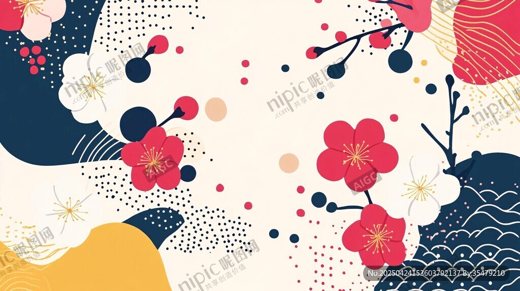 日式和風(fēng)花卉抽象裝飾畫(huà)