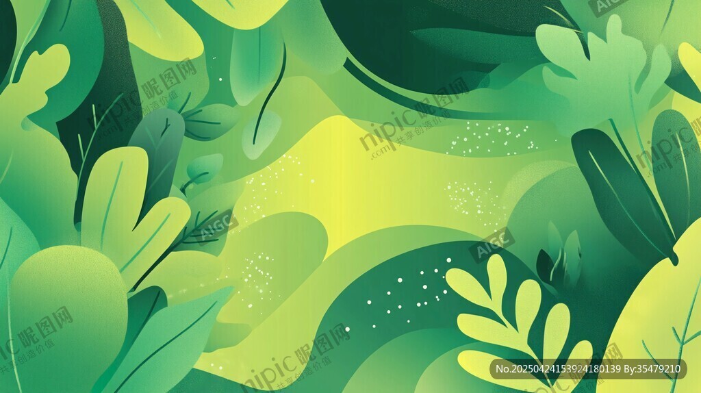 清新綠意叢林插畫背景