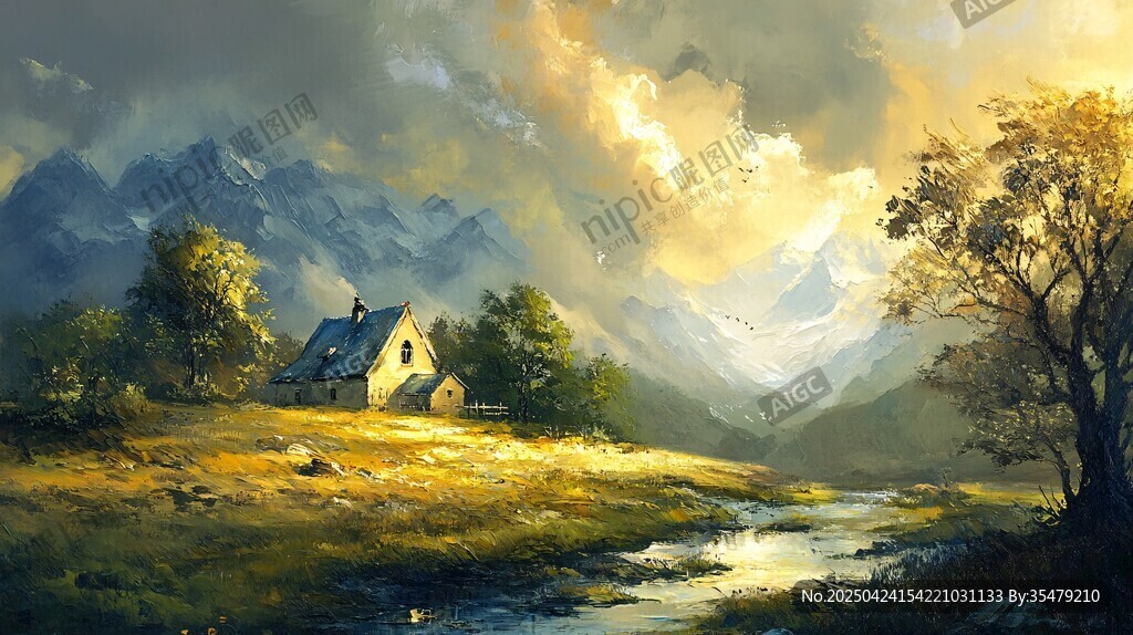 山間小屋晨光美景