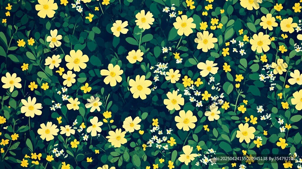 清新黃花綠葉花卉圖案