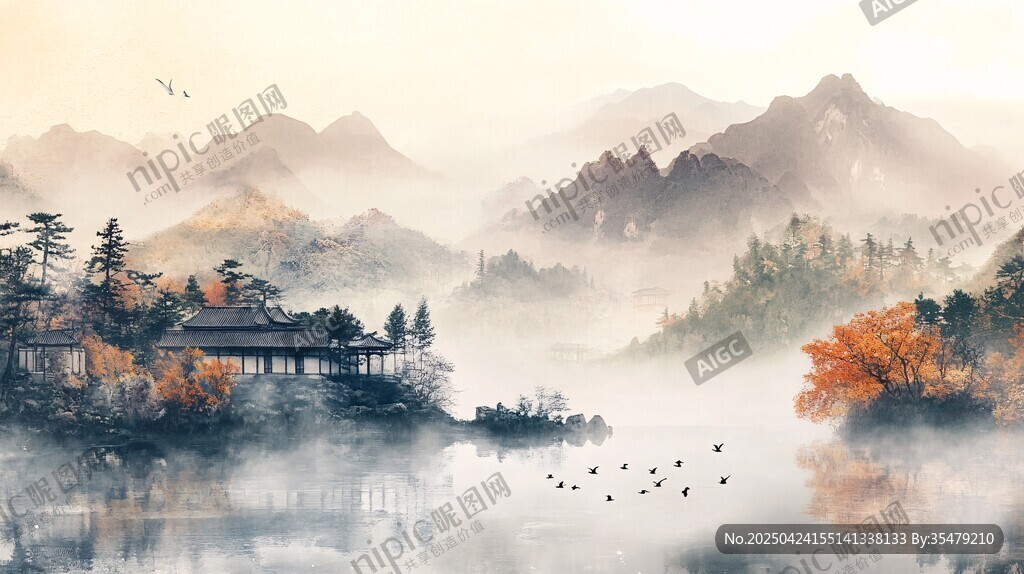 水墨山水間的靜謐秋景