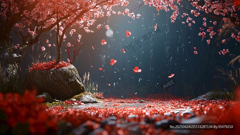 夢(mèng)幻紅楓林 花瓣飄落之景
