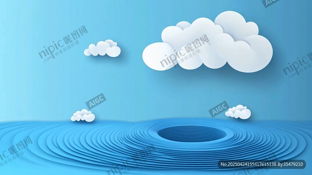 紙藝風(fēng)天空與水波場景