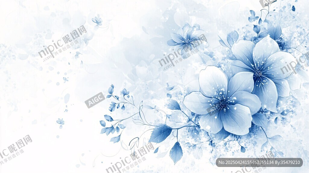 夢(mèng)幻藍(lán)調(diào)花卉背景圖
