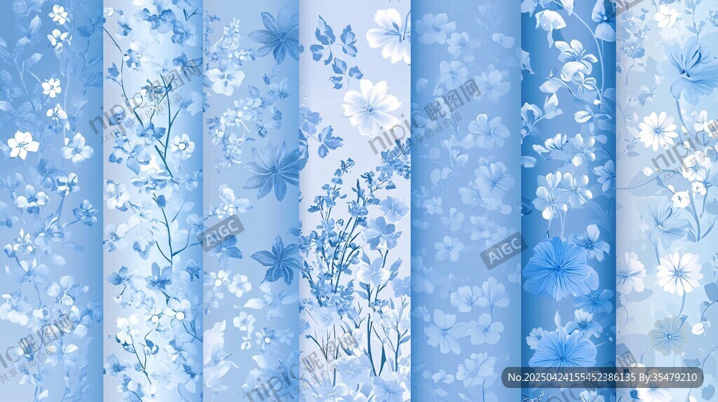 藍(lán)白花卉紋理圖案集合