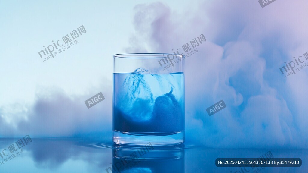 夢(mèng)幻藍(lán)調(diào)冰飲玻璃杯場(chǎng)景