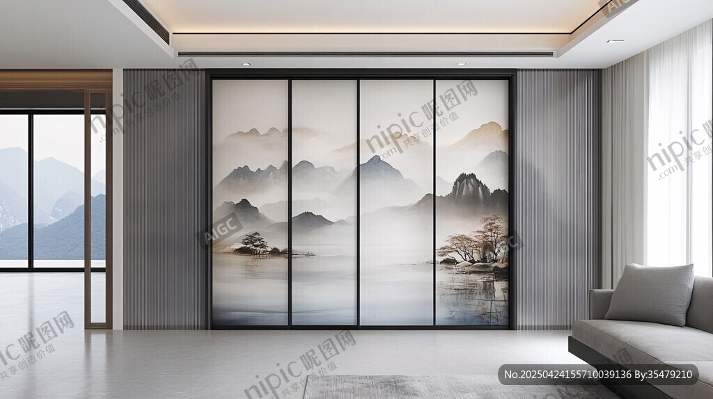 中式山水風(fēng)客廳移門(mén)設(shè)計(jì)
