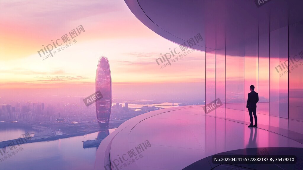 夕陽下的都市觀景者