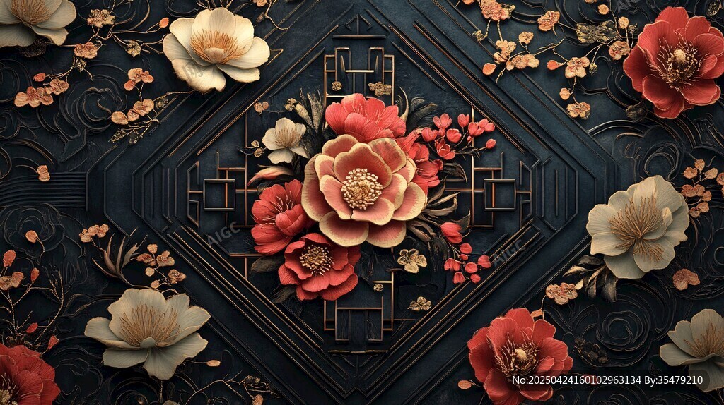 中式繁花立體裝飾圖案