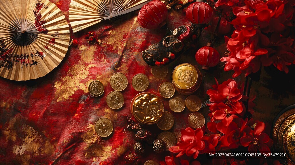中式喜慶場景的吉祥物件