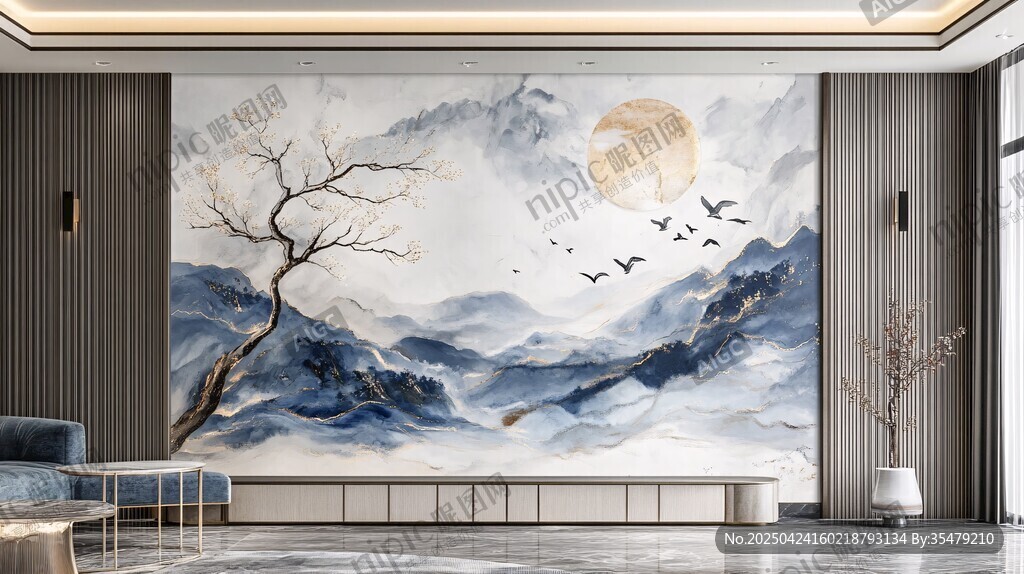 中式山水壁畫裝點(diǎn)雅致空間