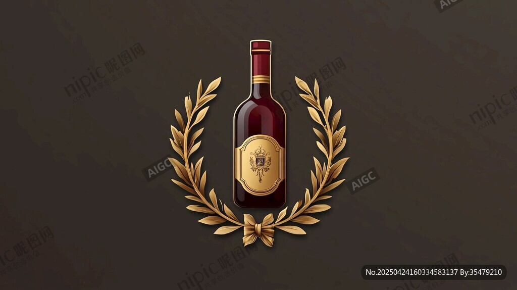 優(yōu)雅紅酒配金色月桂花環(huán)