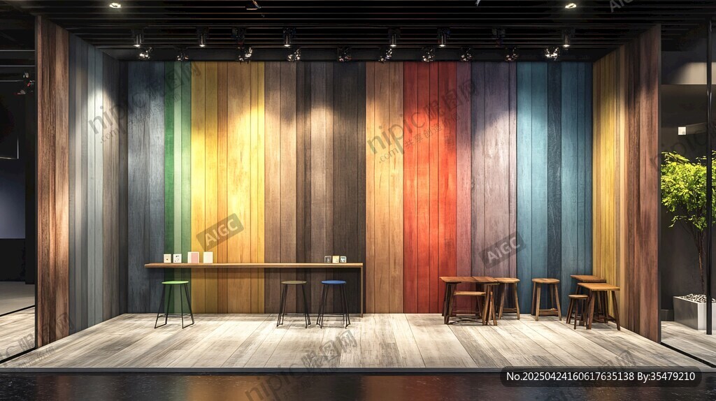 多彩木紋墻的室內(nèi)空間展示