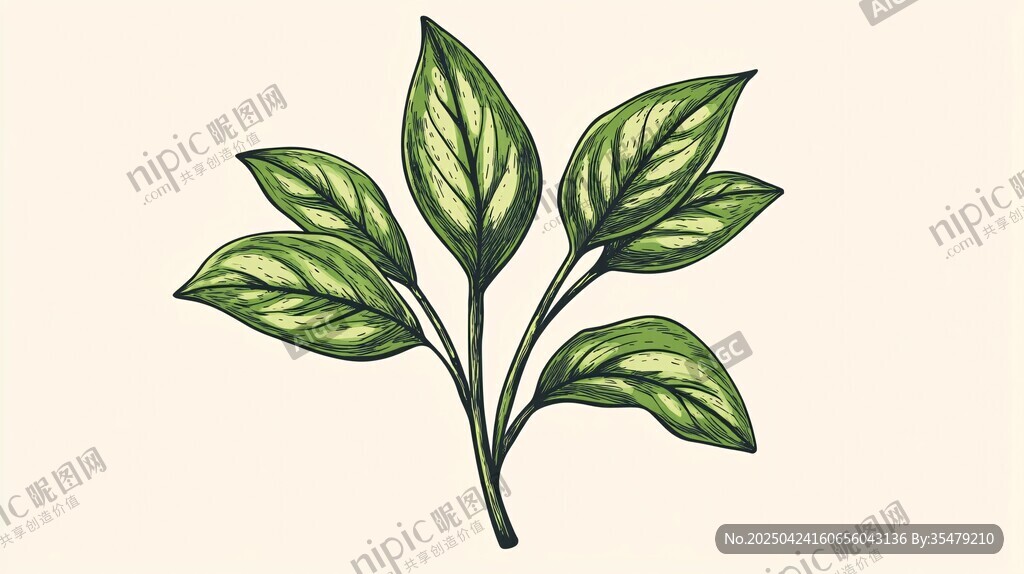 手繪清新綠葉植物插畫