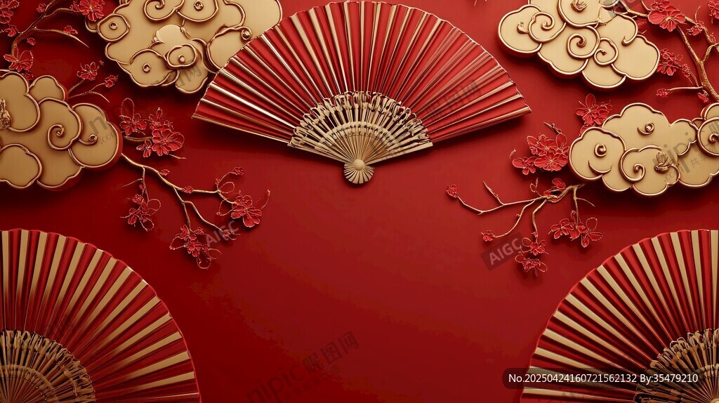 中式古風裝飾 折扇祥云元素