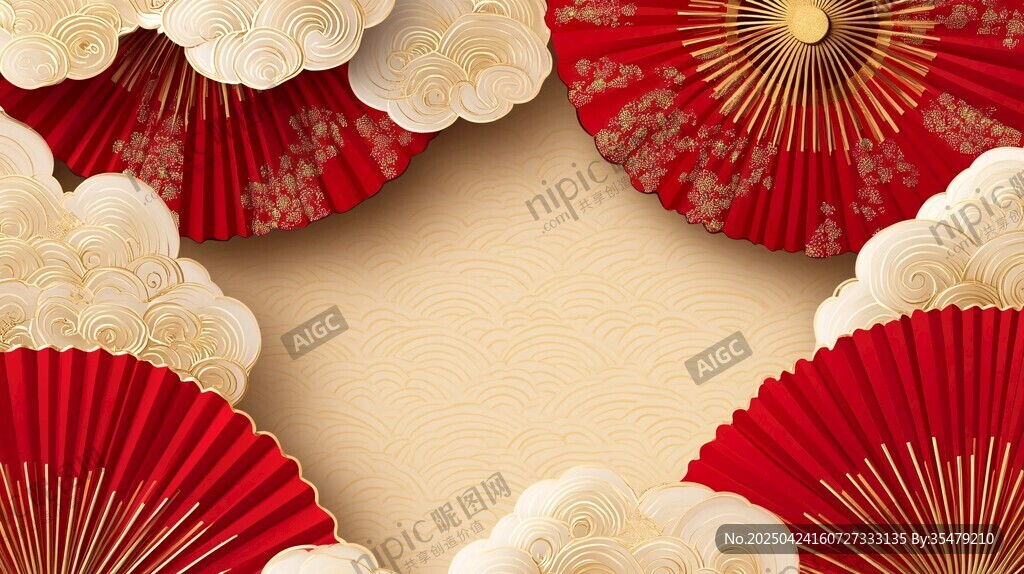 中式紅傘祥云背景圖