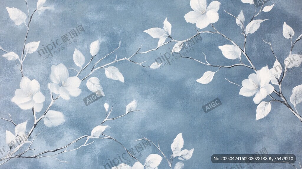 藍(lán)底白花簡(jiǎn)約花卉圖案
