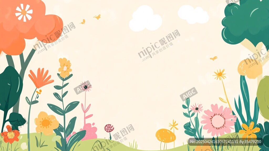 春日爛漫花卉插畫背景