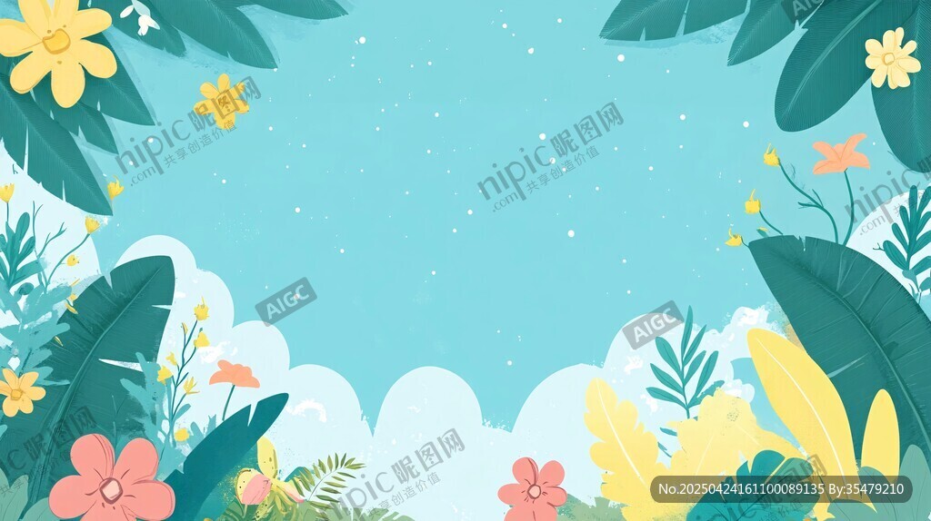 清新花卉綠葉背景插畫