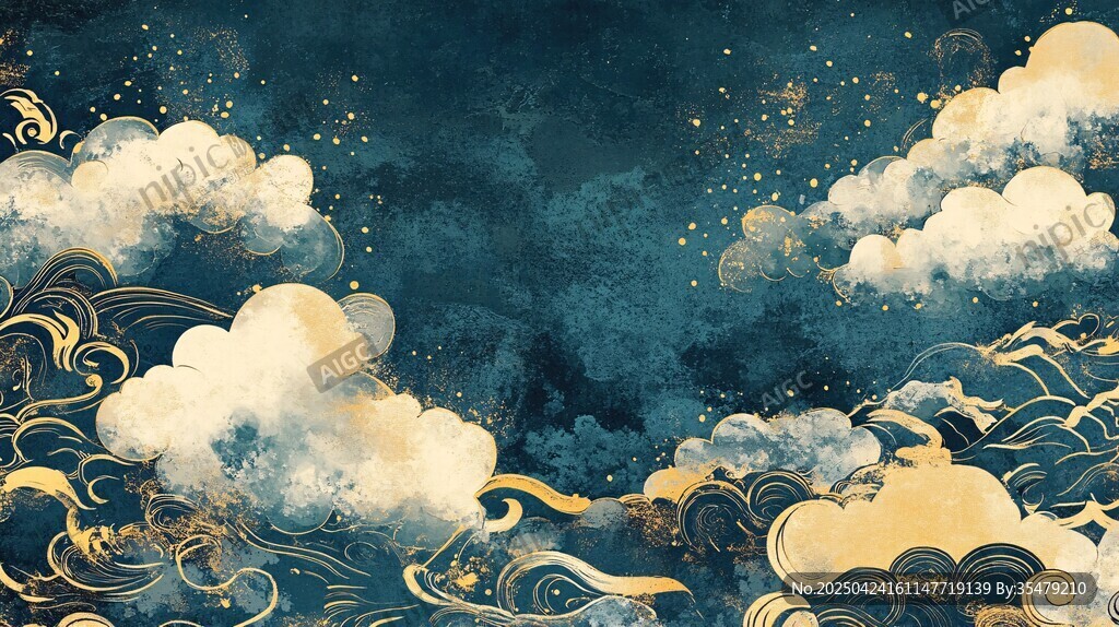 夢(mèng)幻云海星空中式風(fēng)插畫