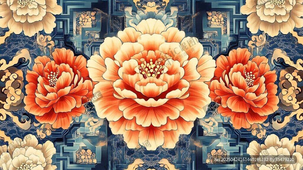 中式牡丹復(fù)古花紋圖案
